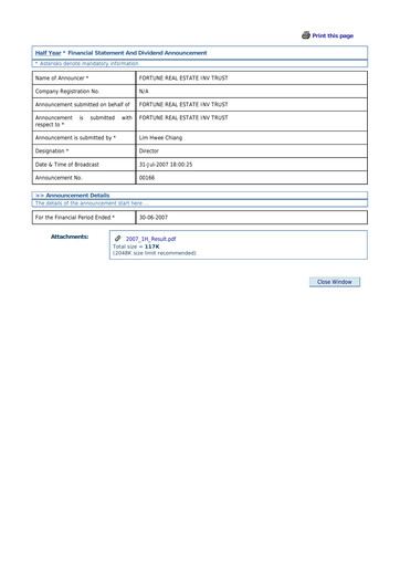 Thumbnail Fortune REIT
 Half-year Report 2007-h1
