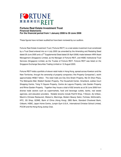 Thumbnail Fortune REIT
 Half-year Report 2008-h1