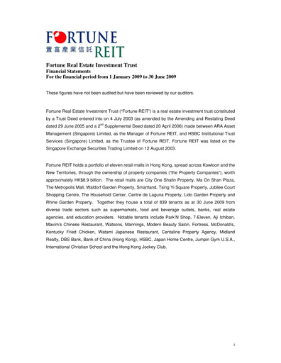 Thumbnail Fortune REIT
 Half-year Report 2009-h1