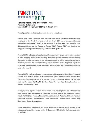 Thumbnail Fortune REIT
 Quarterly Report 2004-q1