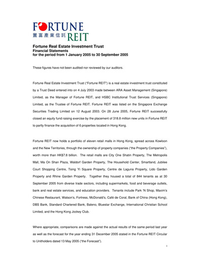 Thumbnail Fortune REIT
 Quarterly Report 2005-q3