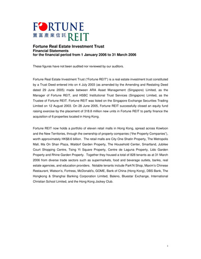 Thumbnail Fortune REIT
 Quarterly Report 2006-q1