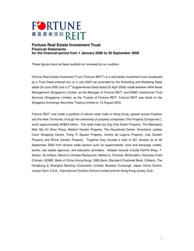 Thumbnail Fortune REIT
 Quarterly Report 2006-q3
