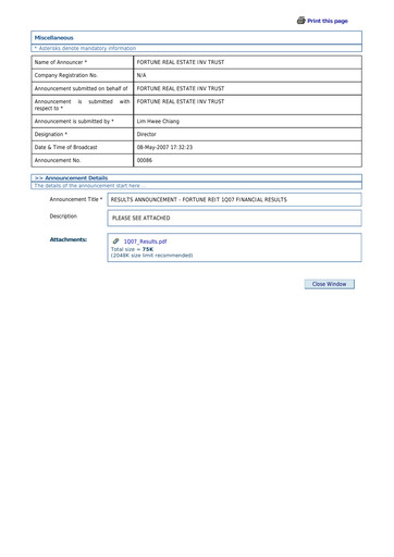 Thumbnail Fortune REIT
 Quarterly Report 2007-q1