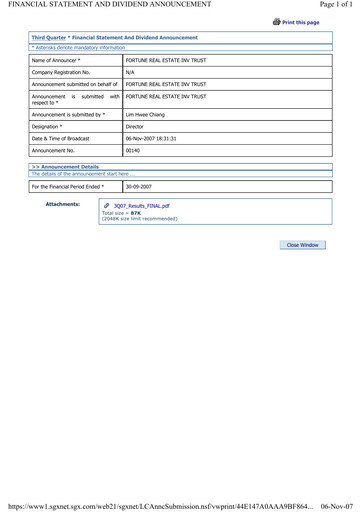 Thumbnail Fortune REIT
 Quarterly Report 2007-q3