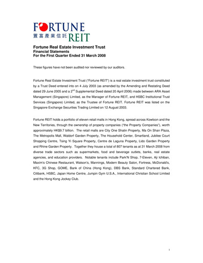 Thumbnail Fortune REIT
 Quarterly Report 2008-q1