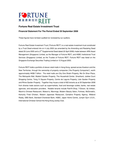 Thumbnail Fortune REIT
 Quarterly Report 2008-q3