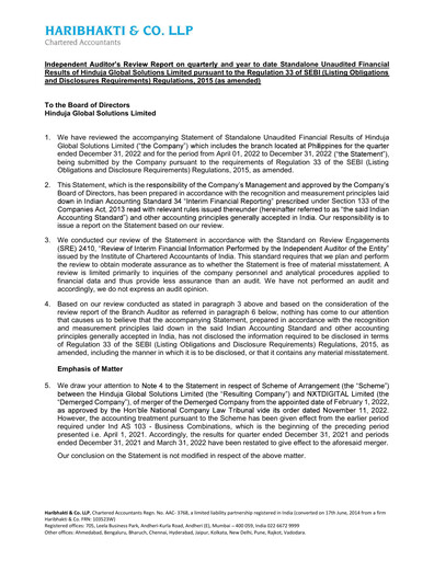 Thumbnail Hinduja Global Solutions Quarterly Report 2022-q3