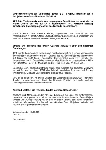 Thumbnail KPS AG Quarterly Report 2013-2014-q1