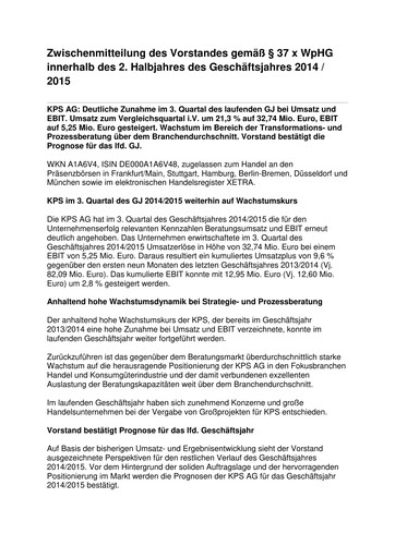 Thumbnail KPS AG Quarterly Report 2014-2015-q3