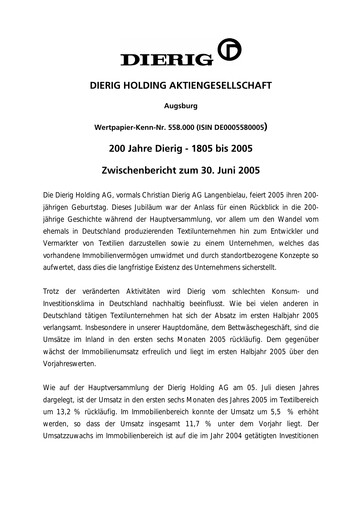 Thumbnail Dierig Holding AG Half-year Report 2005-h1