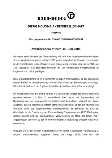 Thumbnail Dierig Holding AG Half-year Report 2006-h1