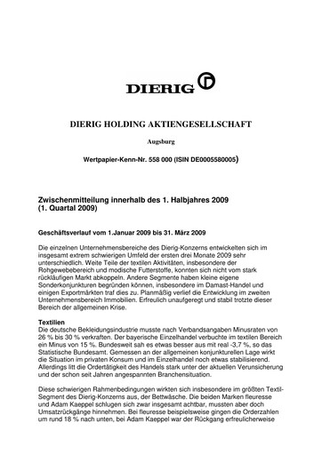 Thumbnail Dierig Holding AG Quarterly Report 2009-q1