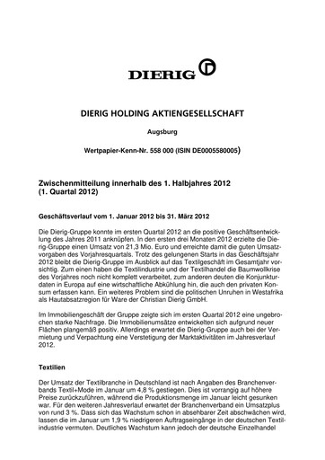 Thumbnail Dierig Holding AG Quarterly Report 2012-q1