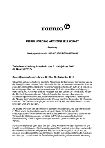 Thumbnail Dierig Holding AG Quarterly Report 2012-q3