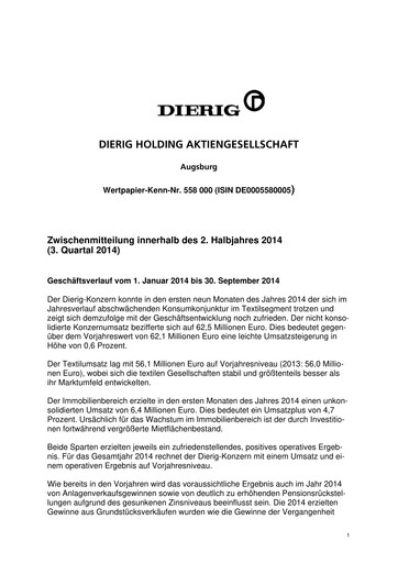 Thumbnail Dierig Holding AG Quarterly Report 2014-q3