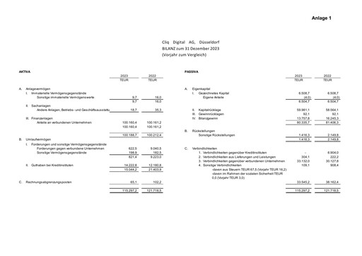 Thumbnail Cliq Digital AG Financial Statement 2023