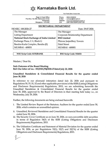 Miniature Karnataka Bank
 Rapport trimestriel 2026-q1