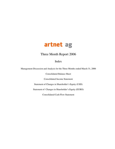 Miniature Artnet AG Rapport trimestriel 2006-q1