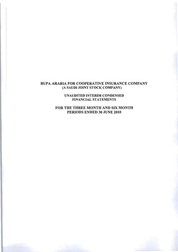 Thumbnail Bupa Arabia for Cooperative Insurance Company Financial Statement 2010-h1