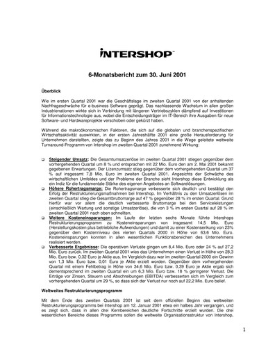 Thumbnail INTERSHOP Communications Half-year Report 2001-h1