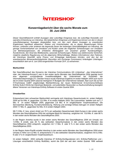 Thumbnail INTERSHOP Communications Half-year Report 2004-h1
