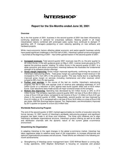 Thumbnail INTERSHOP Communications Half-year Report 2001-h1