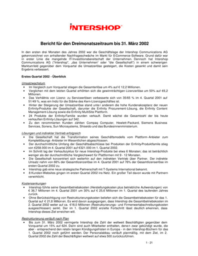 Thumbnail INTERSHOP Communications Quarterly Report 2002-q1