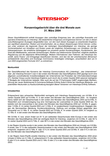 Miniature INTERSHOP Communications Rapport trimestriel 2004-q1