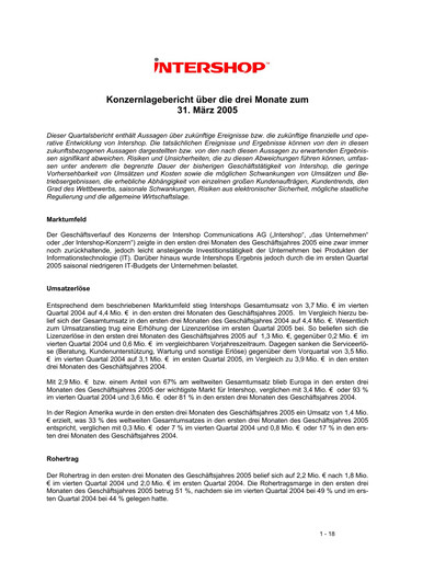 Thumbnail INTERSHOP Communications Quarterly Report 2005-q1