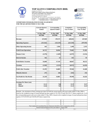 Vorschaubild Top Glove Quartalsbericht 2006-q3