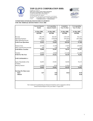 Vorschaubild Top Glove Quartalsbericht 2008-q3