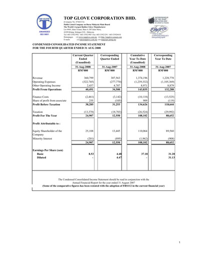 Vorschaubild Top Glove Quartalsbericht 2008-q4