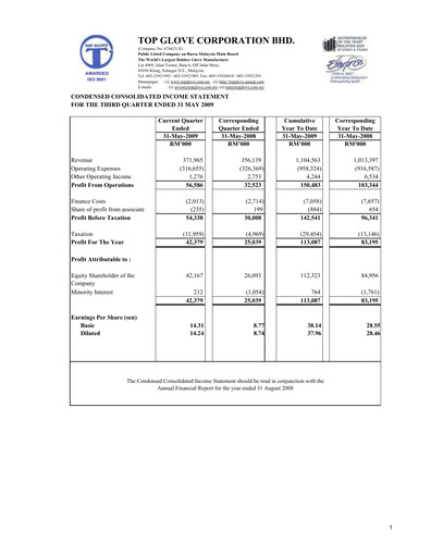 Vorschaubild Top Glove Quartalsbericht 2009-q3