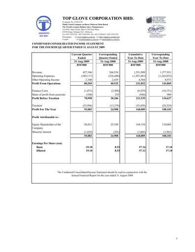 Vorschaubild Top Glove Quartalsbericht 2009-q4