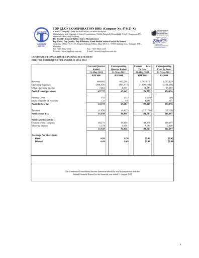 Vorschaubild Top Glove Quartalsbericht 2013-q3