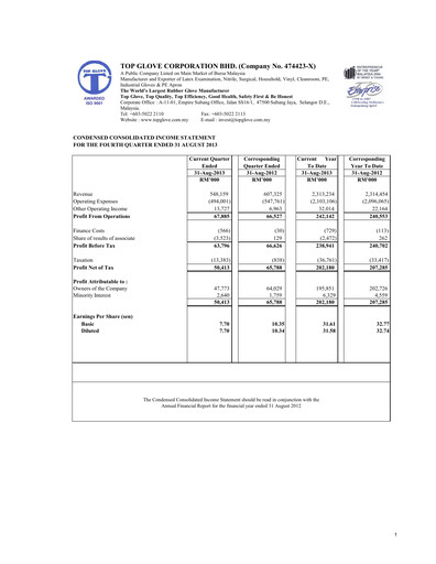 Vorschaubild Top Glove Quartalsbericht 2013-q4