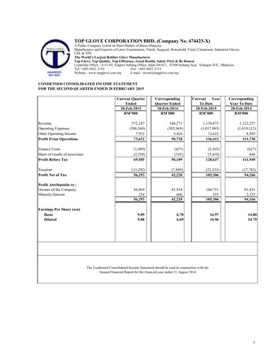 Vorschaubild Top Glove Quartalsbericht 2015-q2