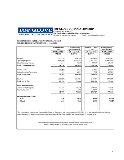 Vorschaubild Top Glove Quartalsbericht 2016-q3