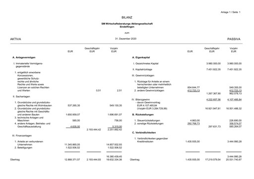 Thumbnail SM Wirtschaftsberatungs AG Financial Statement 2020