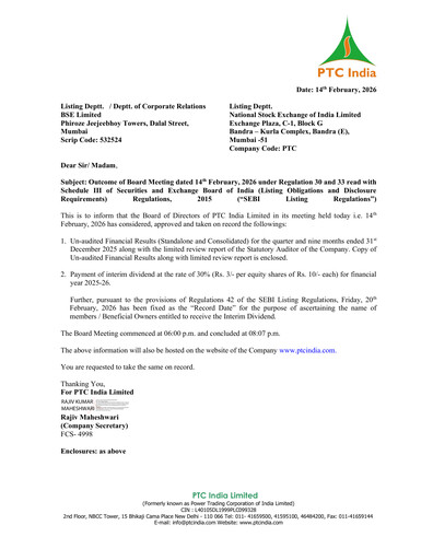 Thumbnail PTC India
 Quarterly Report 2025-q3