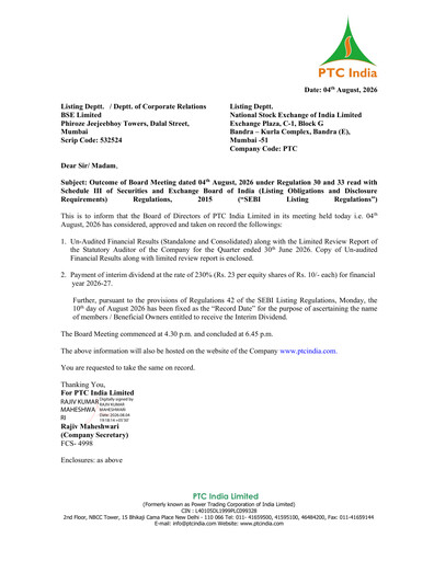 Thumbnail PTC India
 Quarterly Report 2026-q1