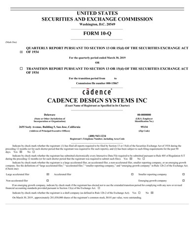 Thumbnail Cadence Design Systems Quarterly Report 2019-q1