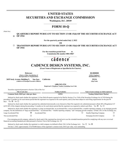 Thumbnail Cadence Design Systems Quarterly Report 2022-q2