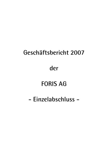 Thumbnail FORIS AG Financial Statement 2007