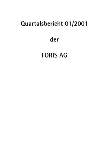 Thumbnail FORIS AG Quarterly Report 2001-q1