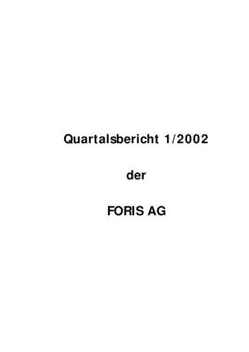 Thumbnail FORIS AG Quarterly Report 2002-q1