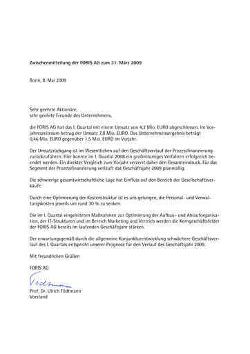 Thumbnail FORIS AG Quarterly Report 2009-q1