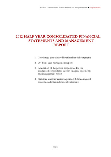 Miniature Teleperformance Rapport semestriel 2012