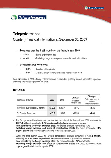 Thumbnail Teleperformance Quarterly Report 2009-q3
